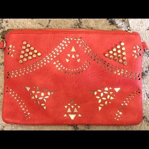 Coral and gold clutch or cross body bag